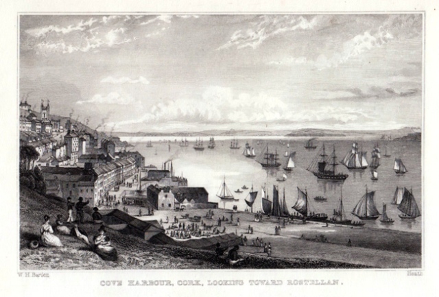 Cove Harbour, Cork, Looking toward Rostellan. 1832. Steel engraving by Percy Heath after William Henry Bartlett.